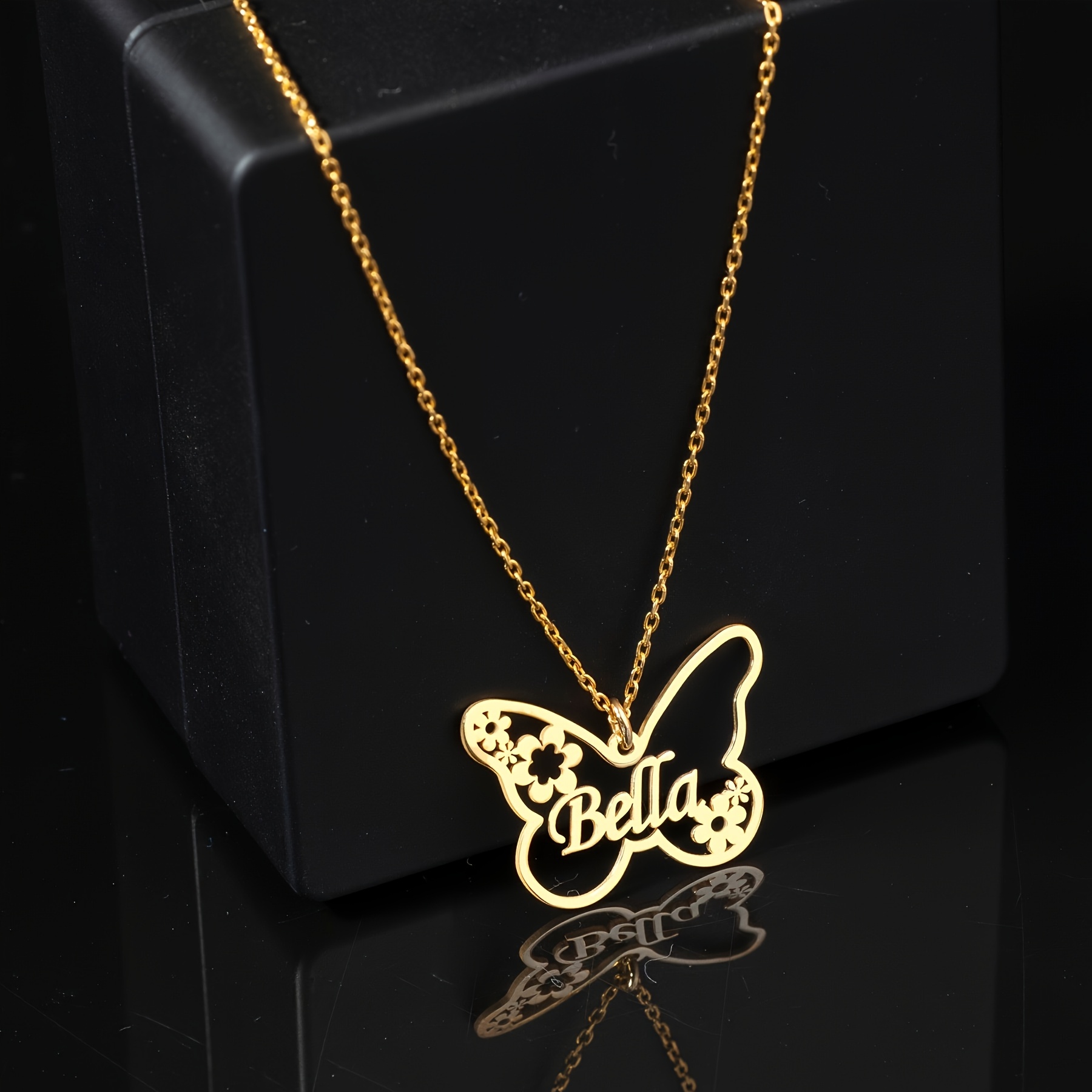 Personalized Butterfly Flower Pendant Necklace — Unique Gift